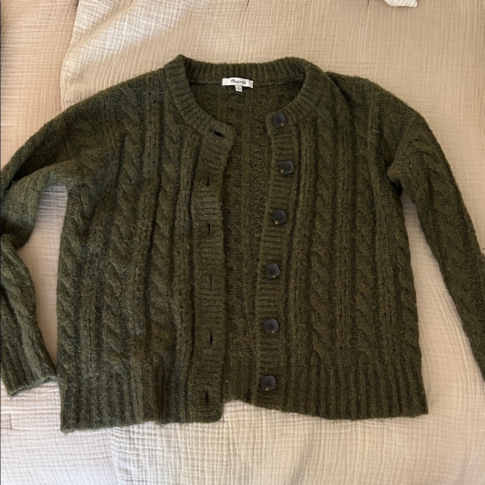 Madewell Olive Cable-Knit Button Cardigan